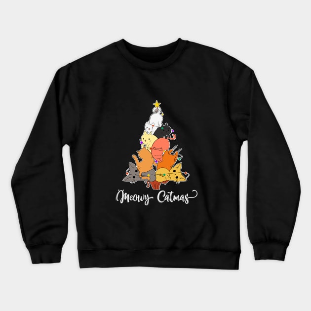 Funny cute meowy christmas tree Crewneck Sweatshirt by Nine Tailed Cat